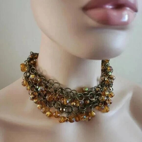 Crystal Bronze Chain Statement Necklace - Picture 6 of 7